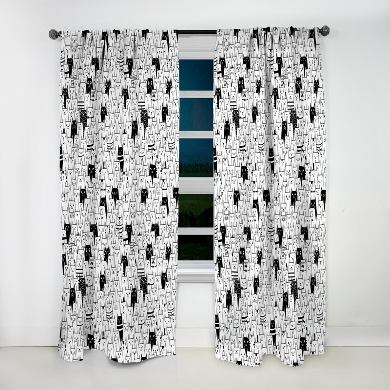 Motif de chats - Rideau simple occultant à motif animalier, L 52 po x L 63 po