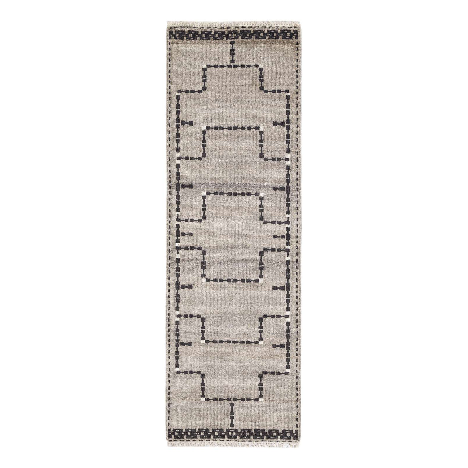 Sana Rug: Decorator Hand Knotted Rug in Natural/Black, Runner 2'6" x 8'