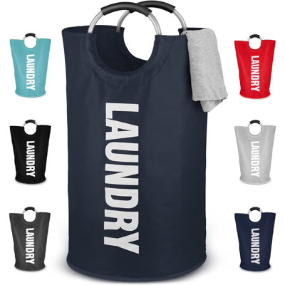 Zulay Home 82l Large Heavy Duty Laundry Basket Collapsible - Non-slip Padded Laundry Bag With Handles - Waterproof Collapsible Laundry Baskets & Laundry Hampers For Bedroom, Dorm, Travel (dark Blue)