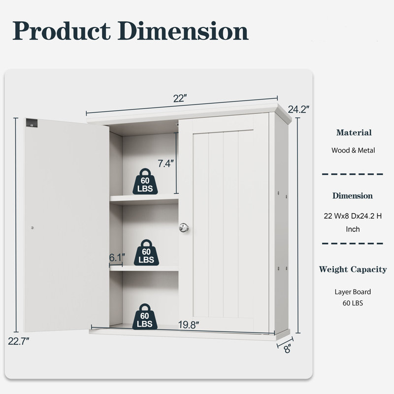 Deyaa Wooden Wall Cabinet, White