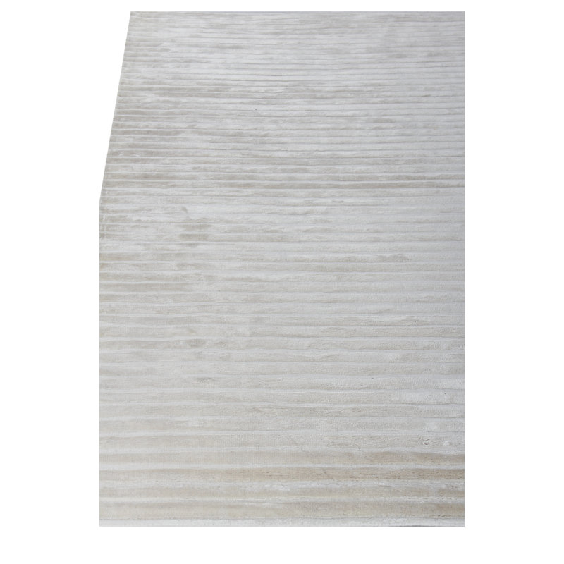 Handmade White and Beige Striped Viscose Cotton Rug 4' x 6'