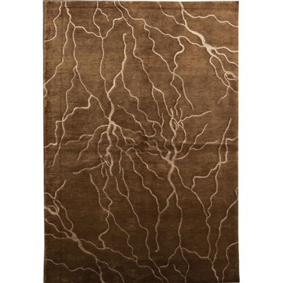 Tapis bleu et brun noué à la main de haute qualité