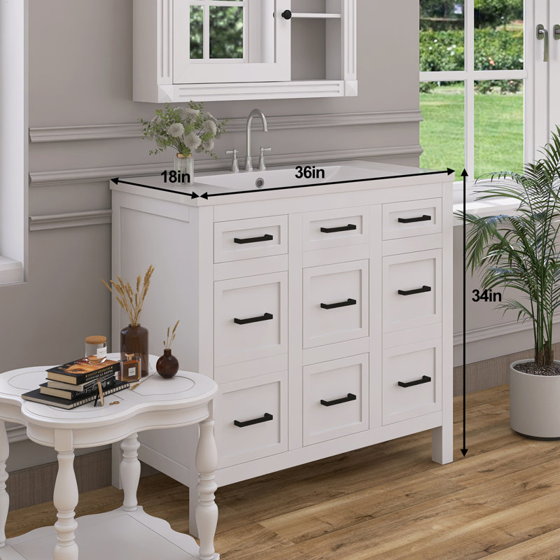 36 po X P 18 po P x 34 po Meuble-lavabo autoportant simple H blanc avec plateau en marbre de culture blanc