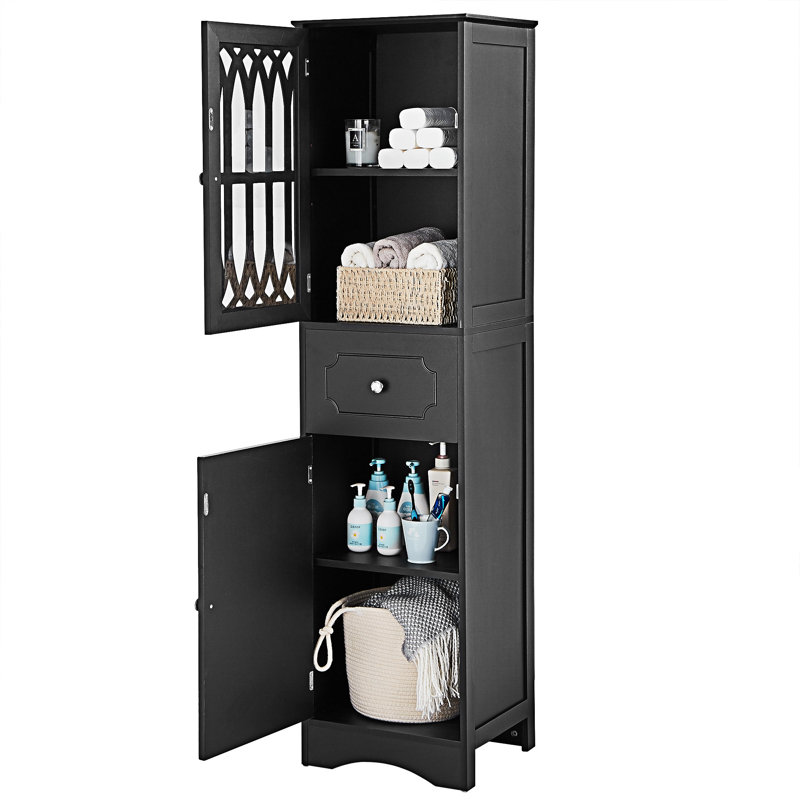 Freestanding Bathroom Cabinet With Adjustable Shelf, Black