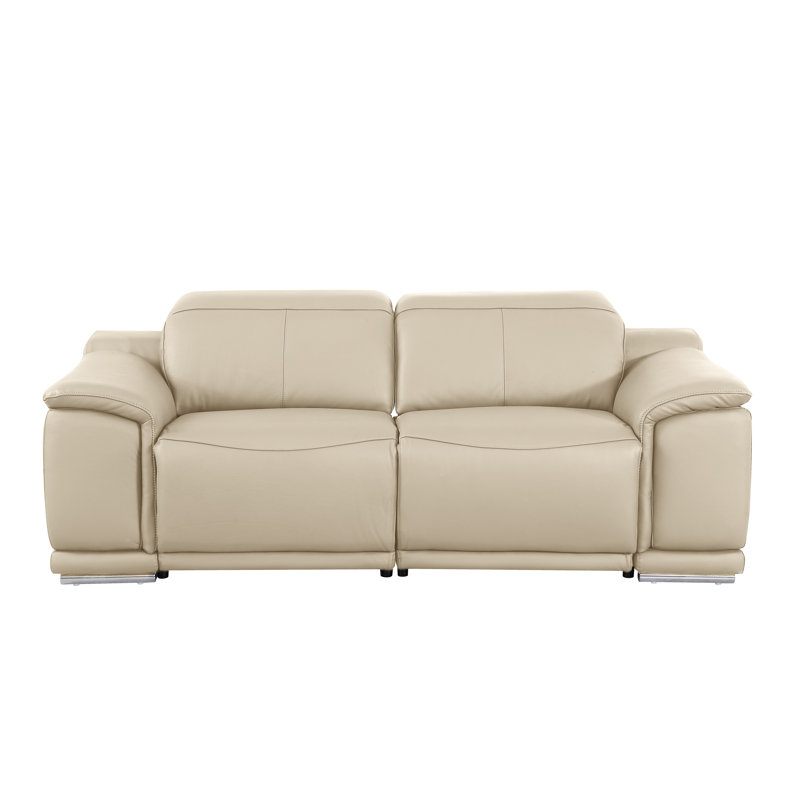 Divanitalia Top Grain Italian Leather Loveseat, Beige
