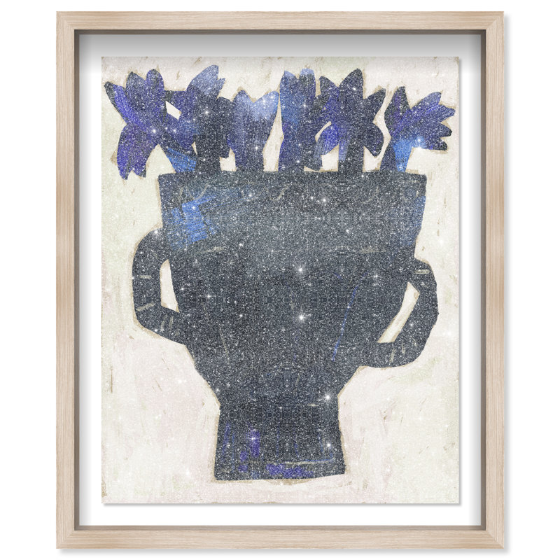 Indigo Vase II Shadowbox Floral & Botanical Print by Oliver Gal, Black Frame, 16 x 20, 31.5"H x 25.5"W, Natural Oak Shadowbox