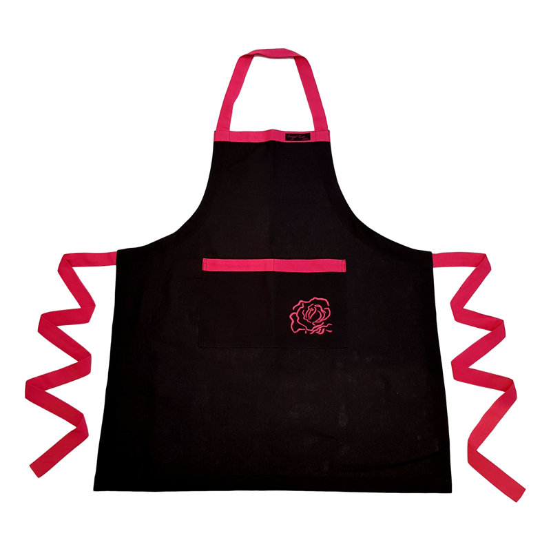 Billy No Pattern Cotton Bib Apron, Black/Pink