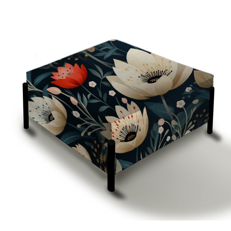 Motif floral ivoire et rouge côtier serein - Grand repose-pieds carré floral