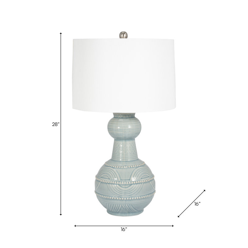 Chinyere Stoneware and Ceramic Table Lamp with Metal Accents and Fabric Shade, Blue