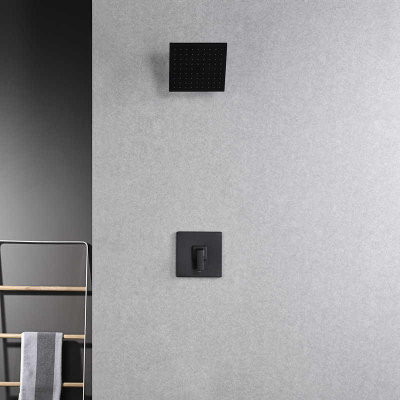 Rift Collection Shower Trim Only: 7" Square Rain Shower Head, Handle Set, & Rough-in Valve Included - Matte Black