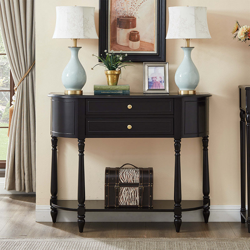 Console de vestibule, buffet rétro et armoire de rangement en bois noir massif, H 37,4 po x l 47,24 po x P 11,81 po
