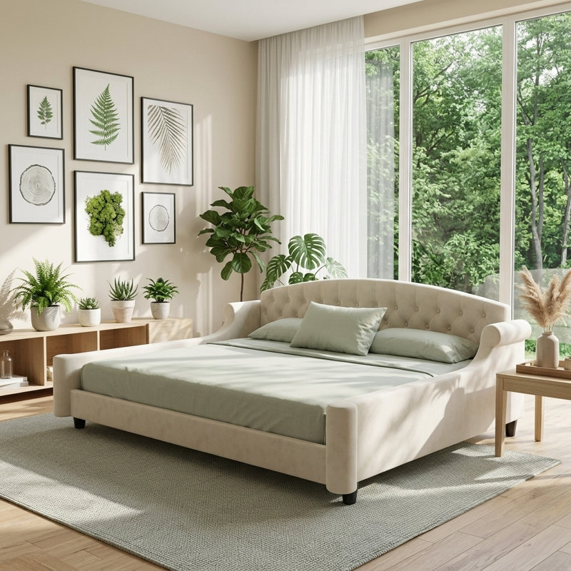 Lit de jour rembourré capitonné moderne de luxe Modern, Grand lit, Beige