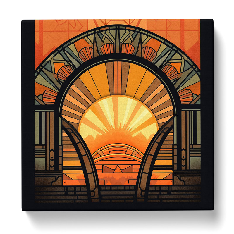 Sunrise Art Deco No.4 - Wrapped Canvas, 35cm H x 35cm W x 3cm D