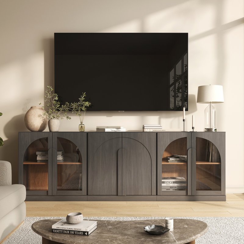 Modular Cabinet 3-Piece Sideboard with Shelves, Camel, Bijou Ebony AAB