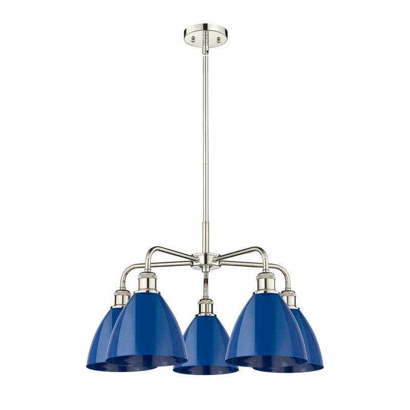 Lustre en dôme à 5 lumières Trickett, Nickel poli, Bleu