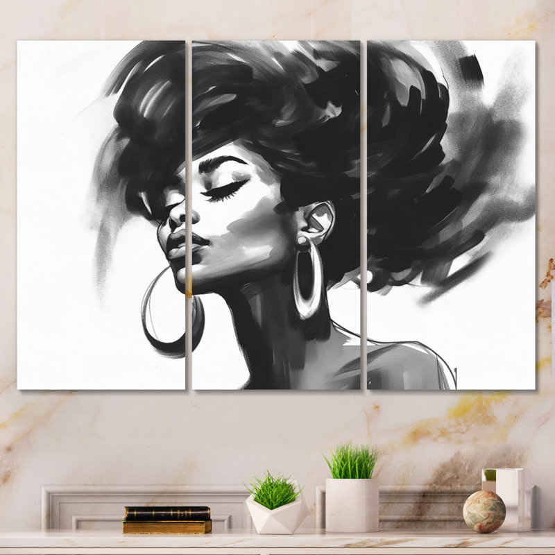 «Black and White», femme afro-américaine III sur toile, reproduction de 3 pièces, H 32 po x l 48 po x P 1 po
