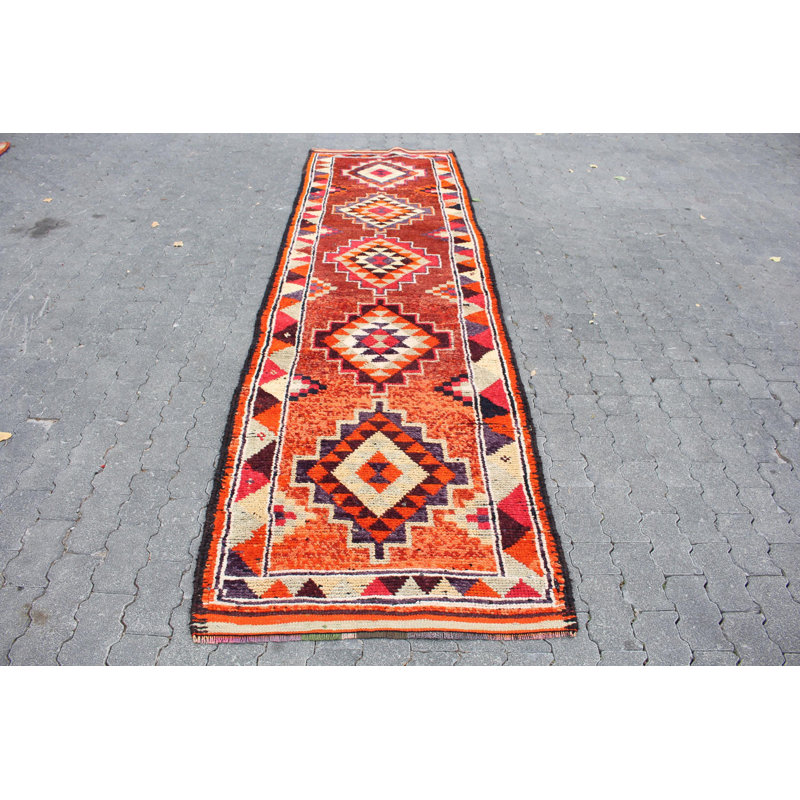 Tapis turc authentique en laine Herki fabriqué à la main avec un design moderne minimaliste pour les couloirs