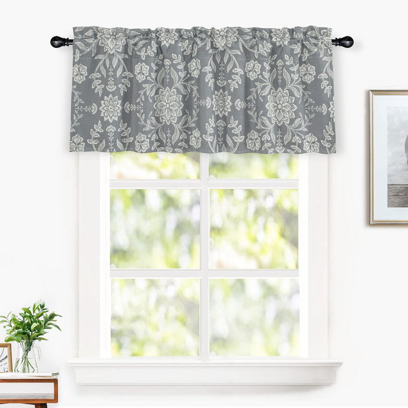 Twyla Floral Tailored Window Valance, Gray/Beige, 52'' W x 18'' L, Floral