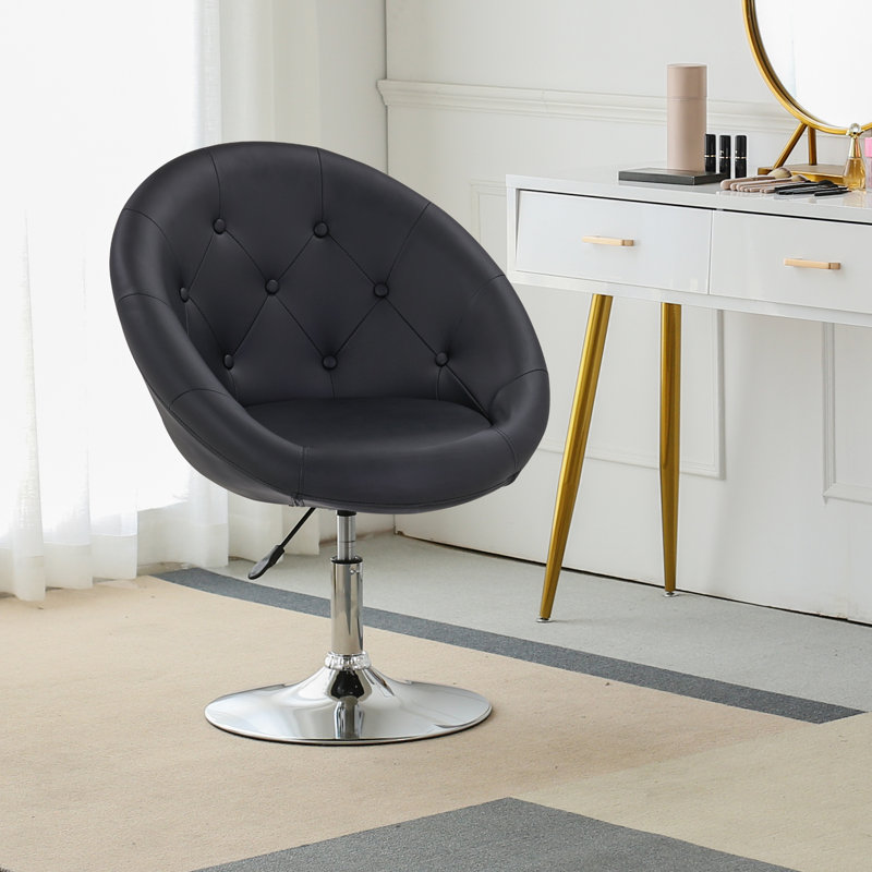 Fauteuil demi-tonneau pivotant de 27,2 po Askins, Similicuir noir