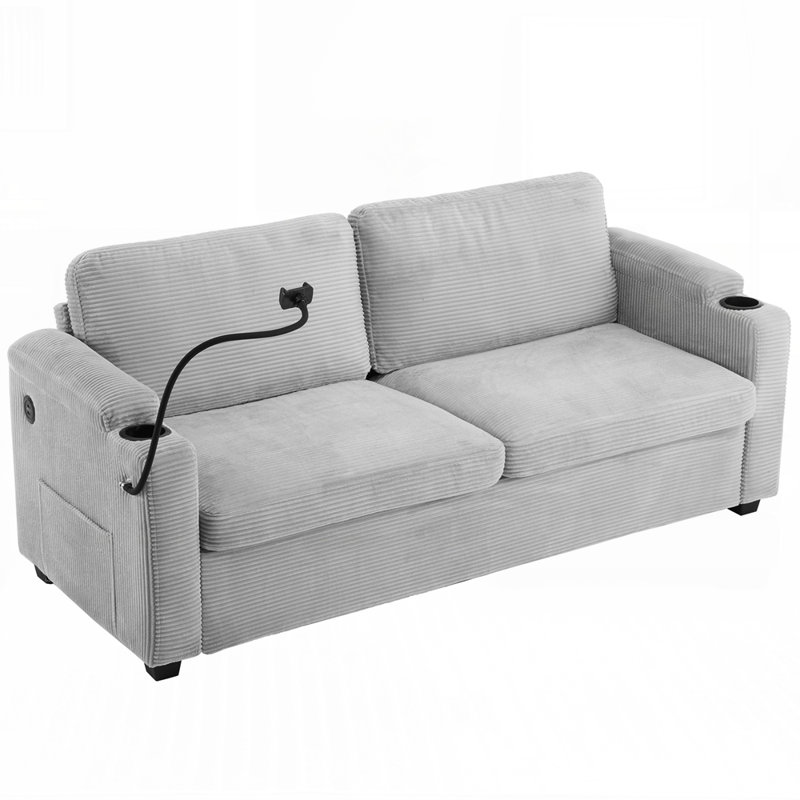 Canapé-lit convertible avec rangement latéral et ports USB, parfait avec matelas double pour les petits espaces et les chambres d'amis