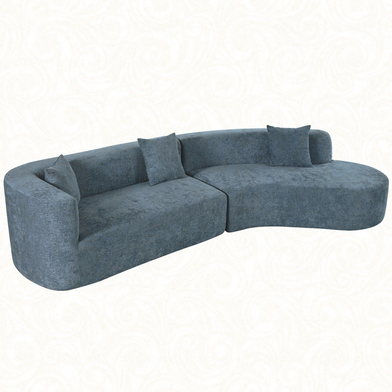 Modern Large 2-Piece Sectional Sofa with 3 Pillows,for Living Room, Bedroom, Polyester bleu