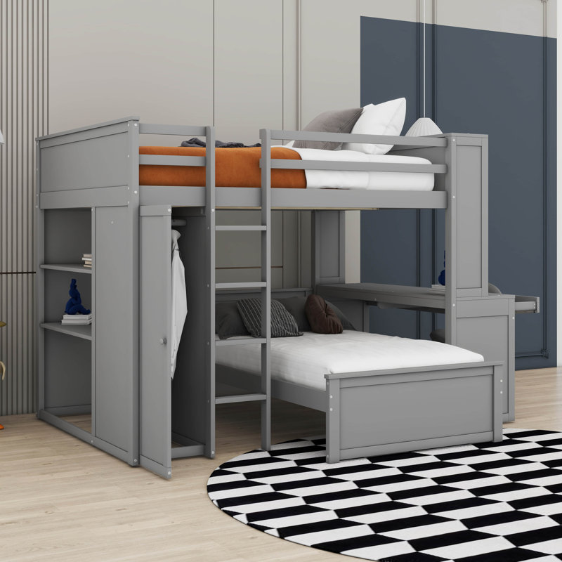 Hamood Kids Full Bunk Bed with Drawers, Gray