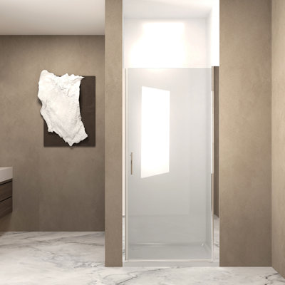 Aluminum Half Frame Pivot Shower Door With 1/4" 6mm  Tempered Glass, - Shock Packaging, Space Saving Swinging Door, Dry Wet Separation For Bathroom Stainless Steel Handle, Film, Smooth Operating