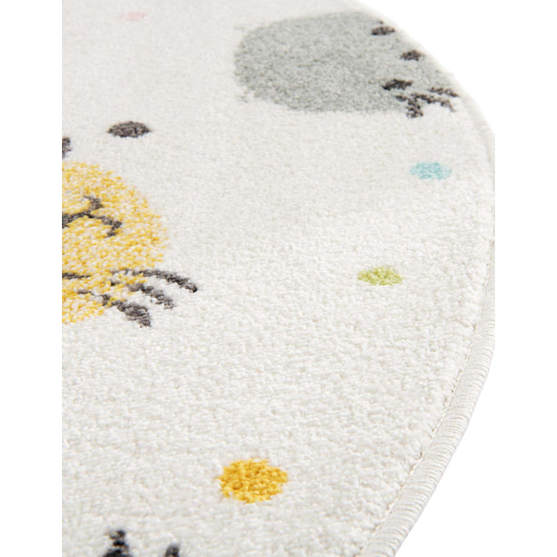 Ivory Round Kids Rug with Colorful Cat Faces