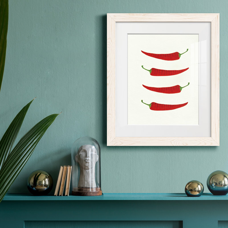 Hot Peppers - Reproduction d'art sur papier encadrée, H 20 po x l 17 po x P 0,75 po, Papier encadré blanc