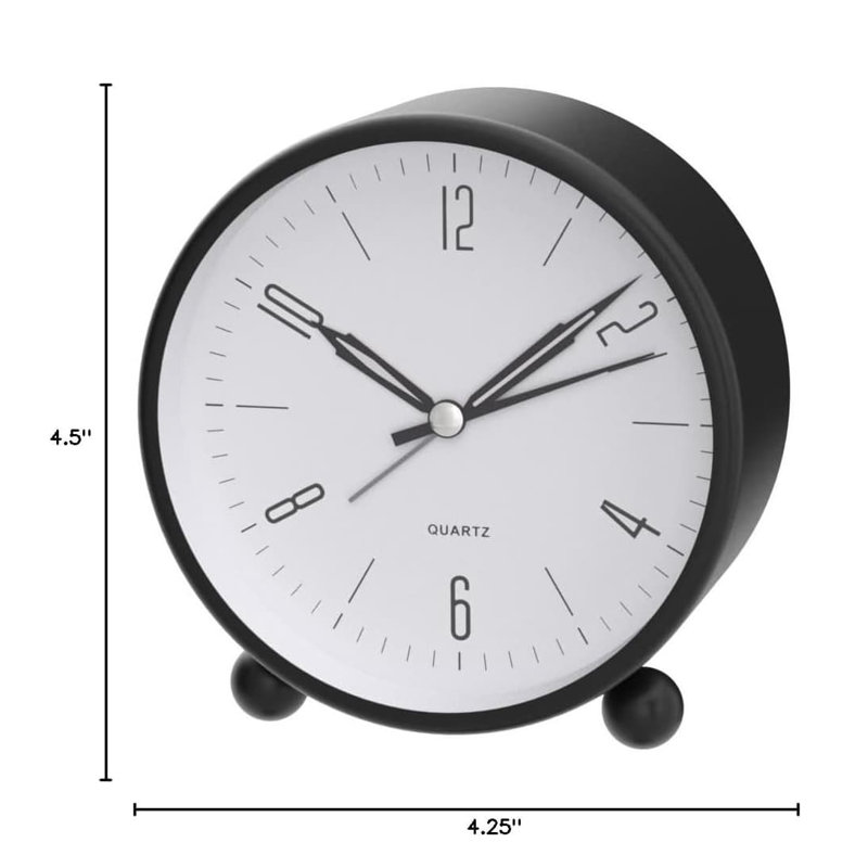 Metal Electric Alarm Tabletop Clock, 11.43cm H x 10.8cm W x 5.08cm D, Black