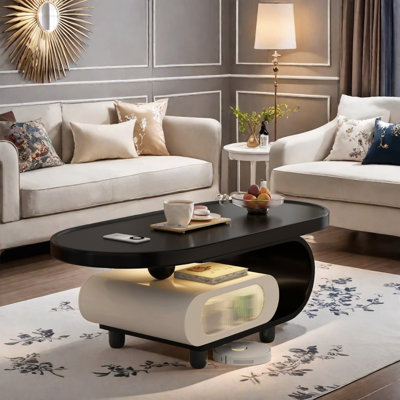Table basse à coins arrondis avec grand espace de rangement
