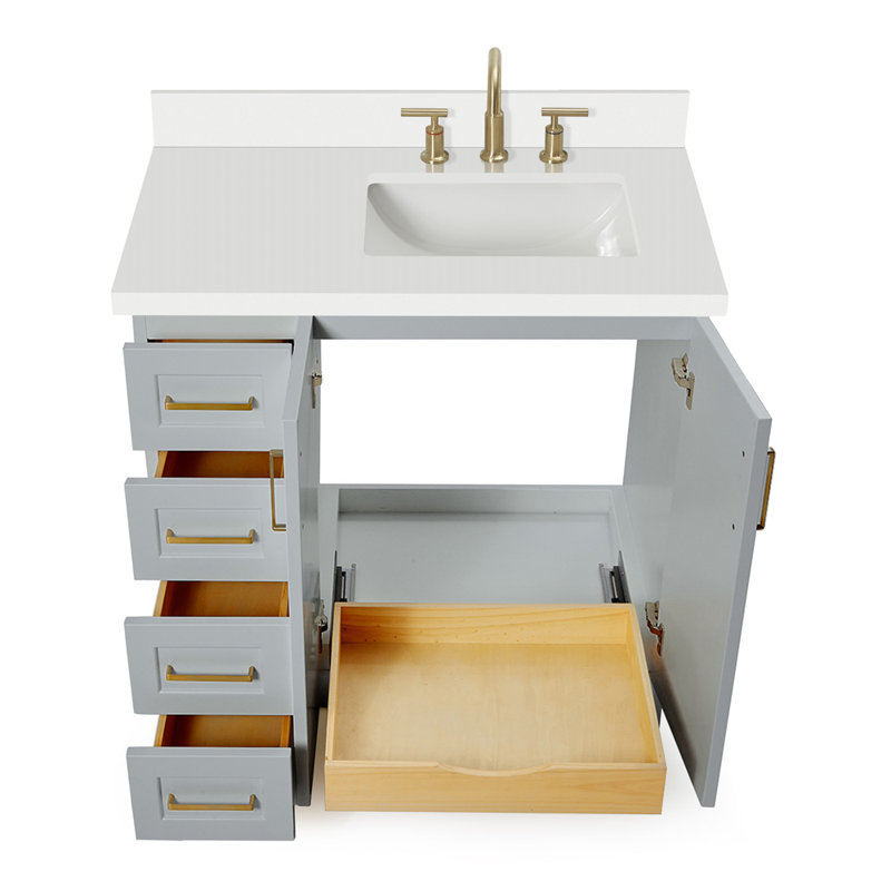 37 IN.  Single Bathroom Vanity, Gray, Rectangular, Right