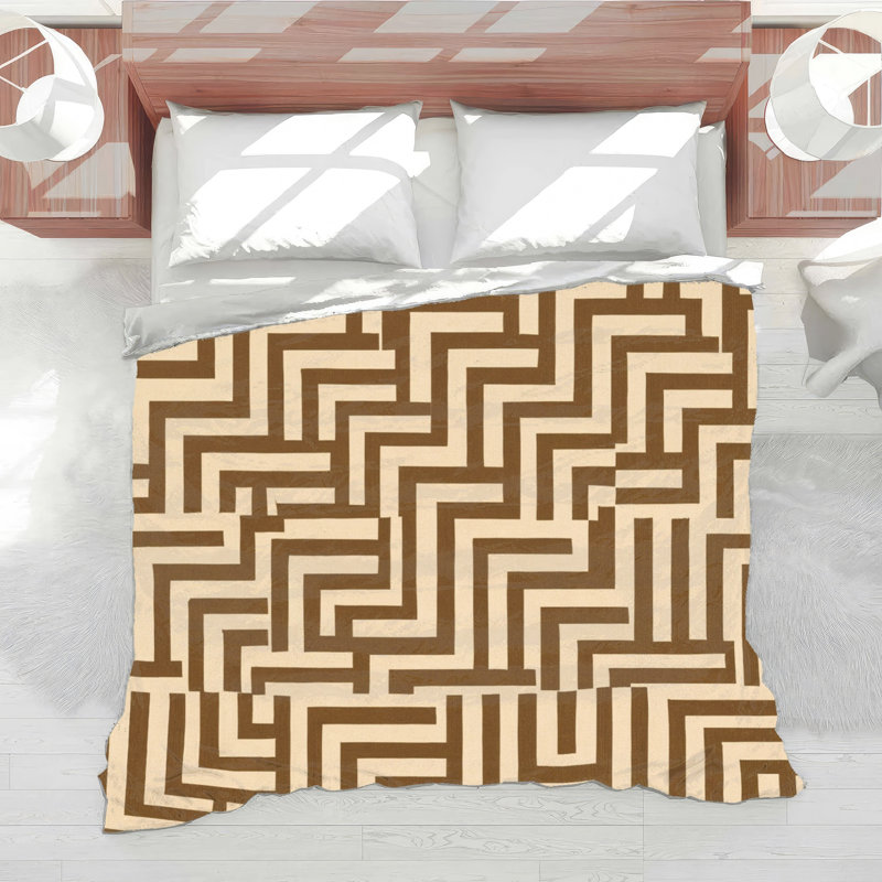 Édredon à motif géométrique Maze, Très grand lit, Brun foncé / beige clair
