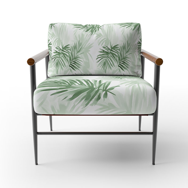 Chaise d'appoint Floral - fauteuil à accoudoirs vert Soft Palms, Bras ronds bruns