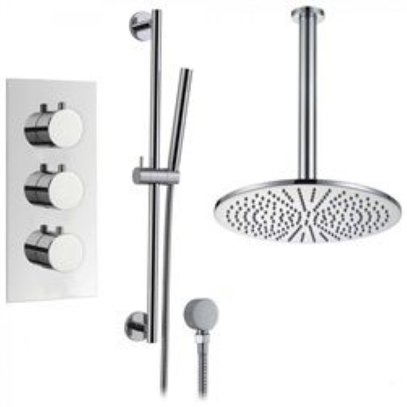 Sleek brushed nickel shower faucet with rainfall head and adjustable handheld sprayer