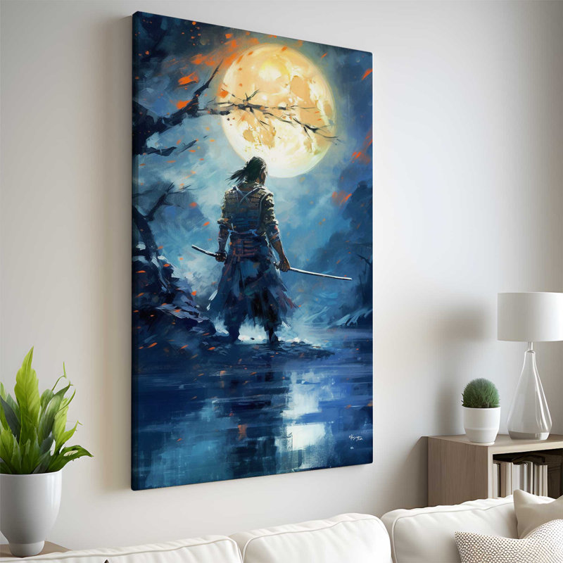 Samouraï, une puissante caste militaire féodale au Japon V2 - Peinture de toiles tendues, H 72 po x l 42 po x P 1,5 po