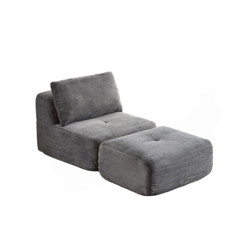 Canapé modulaire en mousse à mémoire de forme moderne, méridienne simple pour le salon, canapé modulaire Cloud pour animaux de compagnie, tissu en velours côtelé, repose-pieds mobile, sans assemblage requis, gris