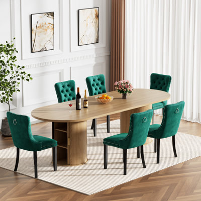 63"-94" Oval Dining Table Set, Extendable Kitchen Table Set with Upholstered Dining Chairs, Modern Expandable Dining Room Table Set with Fluted Base