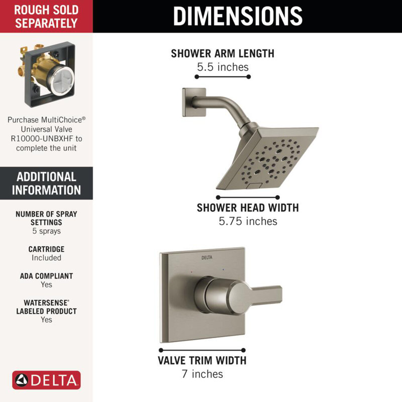 Pivotal Shower Faucet with H2Okinetic Technology, Lumicoat Brushed Nickel