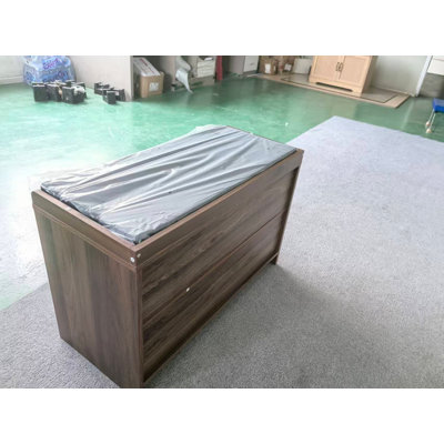 Banc de rangement pour chaussures de 31,5 pouces de couleur noyer, banc de rangement d'entrée avec double porte et revêtement confortable, convenant aux couloirs et aux entrées.