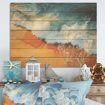 Bleu et orange, vue aérienne rétro de plage II - plage sur bois