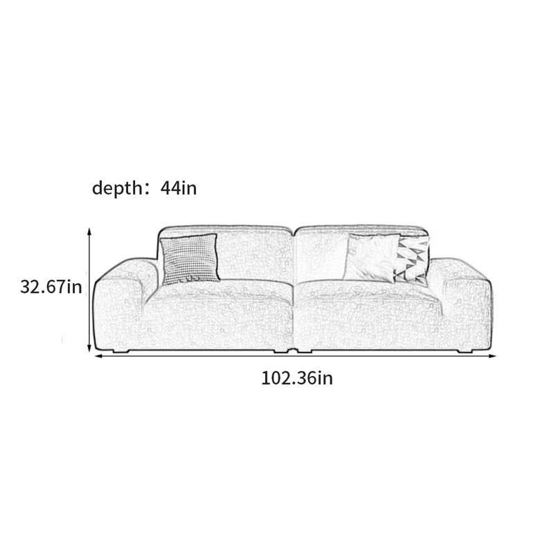 Canapé français de luxe simple et léger, H 32,67 po x l 102,36 po x P 44 po, 3