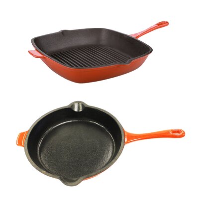 BergHOFF Neo 2Pc Orange Enamel on Cast Iron Cookware Set with 10"" Fry Pan and 11"" Grill Pan -  2211903