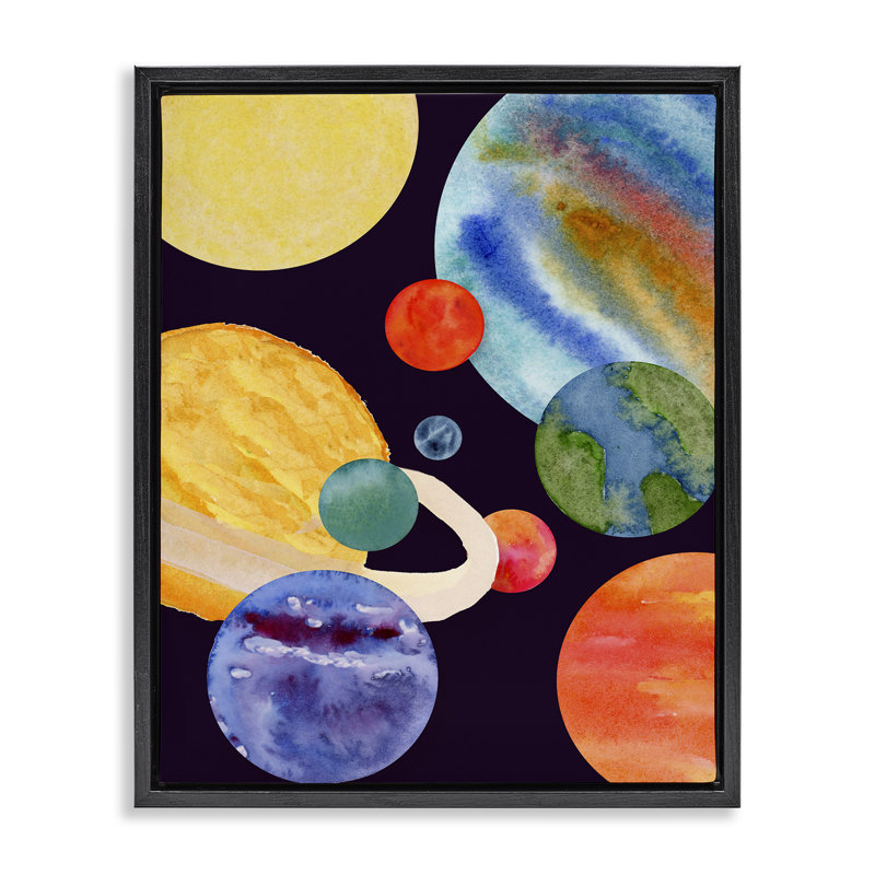Planète galaxie dans l'espace Cadre flottant, design par Corinne Rose Designs, Cadre flottant noir de jais, H 21 po x l 17 po