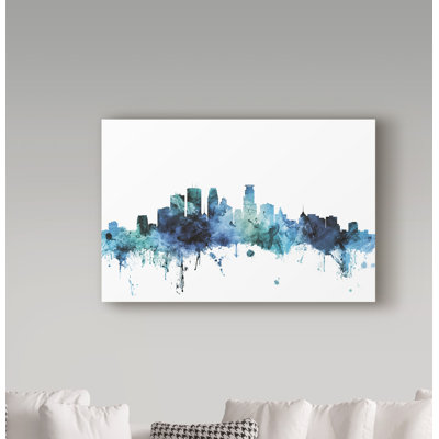 Minneapolis Minnesota Blue Teal Skyline by Michael Tompsett - Graphic Art on Canvas
