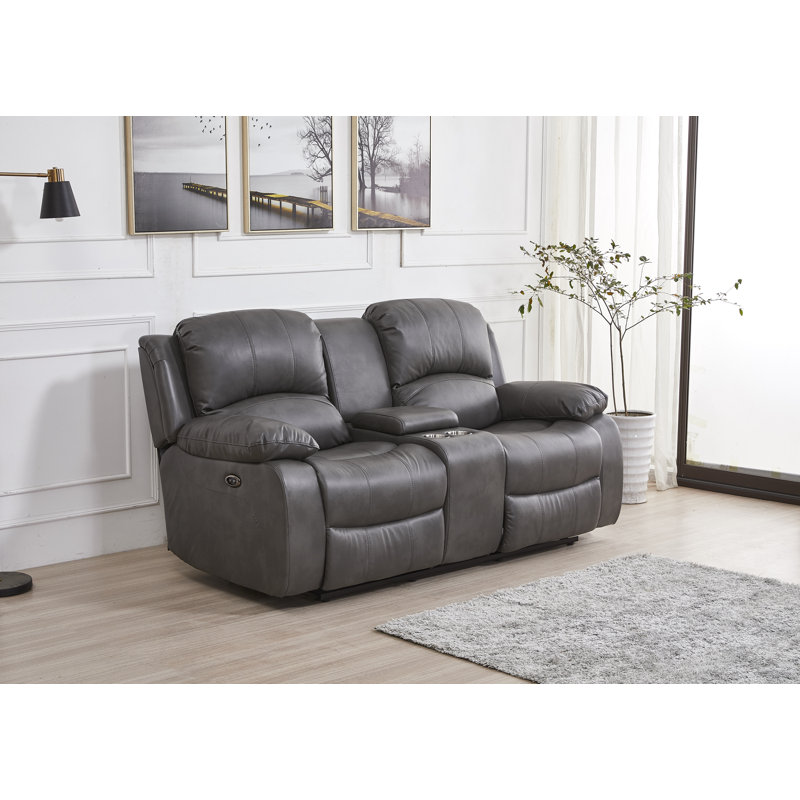 Causeuse inclinable en similicuir Convergent, Similicuir gris, Électrique