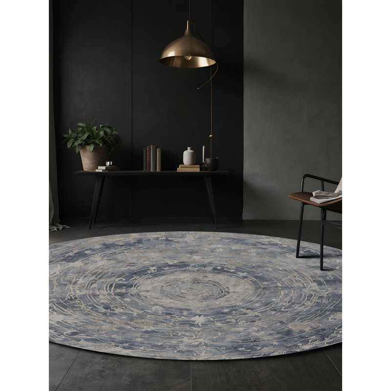 Tapis gris soyeux et moelleux, Rond 3 pi