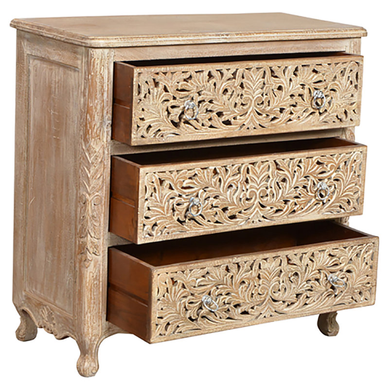 Commode décorative 3 tiroirs Vasquez, Blanc antique
