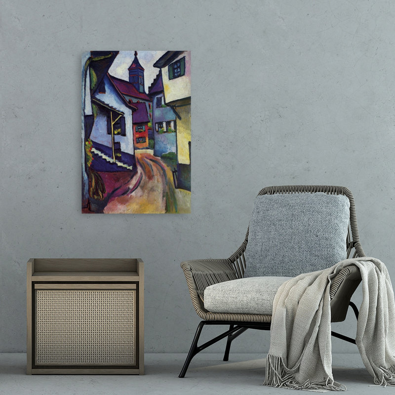 Street With Church In Kandern Classic Modern Violet Architecture Wall Art Print 1 Piece Wrapped Canvas Wall Art
