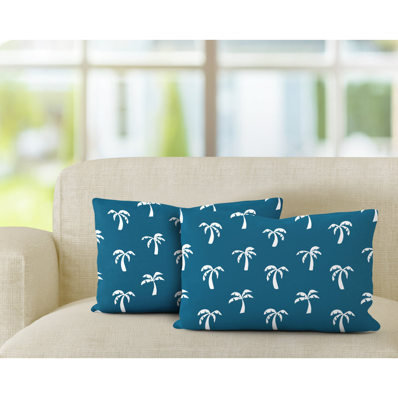 Floral Outdoor Reversible Throw Pillow, Turquoise